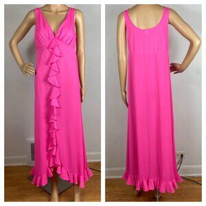 70s Vintage Hot Pink Nightgown Petite S Maxi Flair Lingerie Nylon Dress